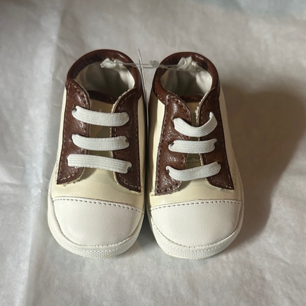 First Impressions Cream and Brown Baby Shoes